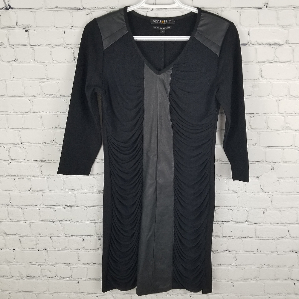 NICOLE BENISTI | ruched faux/vegan leather dress - Picture 1 of 6